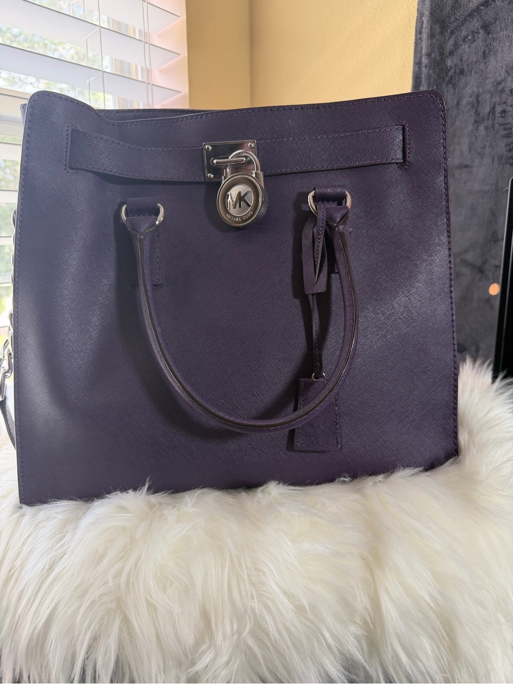 Large Hamilton Michael Kors Purple Saffiano Leather Tote Bag